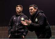 9 March 2025; Shamrock Rovers head coach Wayne Ashbrook, right, and coach Craig Plunkett during the EA SPORTS LOI Academy Womens U19 League match between Shamrock Rovers and DLR Waves at Roadstone Academy in Dublin. Photo by Thomas Flinkow/Sportsfile