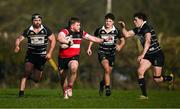 9 March 2025; Shane Farrar of Wicklow makes a break during the Bank of Ireland Provincial Towns Cup Round 2 match between Kilkenny RFC and Wicklow RFC at Foulkstown in Kilkenny. Photo by Seb Daly/Sportsfile