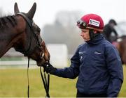 10 March 2025: Jockey Paul Townend with Kopek Des Bordes ahead of the Cheltenham Racing Festival at Prestbury Park in Cheltenham, England. Photo by Harry Murphy/Sportsfile