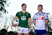 10 March 2025; Séamus Lavin of Meath and Mícheál Bannigan of Monaghan pose for a portrait before a media conference at Bective Stud in Balgil, Navan, Meath, ahead of the upcoming Allianz Football League Division 2 match between Meath and Monaghan on Sunday, March 16th. Photo by Piaras Ó Mídheach/Sportsfile