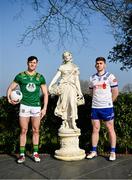 10 March 2025; Séamus Lavin of Meath and Mícheál Bannigan of Monaghan pose for a portrait before a media conference at Bective Stud in Balgil, Navan, Meath, ahead of the upcoming Allianz Football League Division 2 match between Meath and Monaghan on Sunday, March 16th. Photo by Piaras Ó Mídheach/Sportsfile