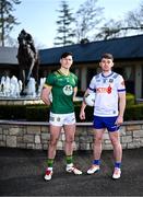 10 March 2025; Séamus Lavin of Meath and Mícheál Bannigan of Monaghan pose for a portrait before a media conference at Bective Stud in Balgil, Navan, Meath, ahead of the upcoming Allianz Football League Division 2 match between Meath and Monaghan on Sunday, March 16th. Photo by Piaras Ó Mídheach/Sportsfile