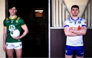 10 March 2025; Séamus Lavin of Meath and Mícheál Bannigan of Monaghan pose for a portrait before a media conference at Bective Stud in Balgil, Navan, Meath, ahead of the upcoming Allianz Football League Division 2 match between Meath and Monaghan on Sunday, March 16th. Photo by Piaras Ó Mídheach/Sportsfile