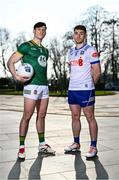 10 March 2025; Séamus Lavin of Meath and Mícheál Bannigan of Monaghan pose for a portrait before a media conference at Bective Stud in Balgil, Navan, Meath, ahead of the upcoming Allianz Football League Division 2 match between Meath and Monaghan on Sunday, March 16th. Photo by Piaras Ó Mídheach/Sportsfile