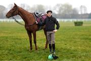 10 March 2025: Jockey Danny Mullins with Karniquet ahead of the Cheltenham Racing Festival at Prestbury Park in Cheltenham, England. Photo by Harry Murphy/Sportsfile