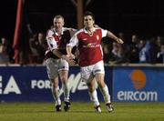 10 September 2004; Robbie Doyle, St. Patrick's Athletic, celebrates with team-mate Barry Prenderville after scoring a goal for his side. eircom League, Premier Division, St. Patrick's Athletic v Bohemians, Richmond Park, Dublin. Picture credit; Brian Lawless / SPORTSFILE