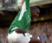 4 September 2004; Clinton Morrison, Republic of Ireland, celebrates after scoring his sides first goal. FIFA World Cup Qualifier, Republic of Ireland v Cyprus, Lansdowne Road, Dublin. Picture credit; Brian Lawless / SPORTSFILE