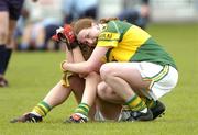 11 September 2004; Dejected Kerry players Katie Gleeson and Riona Ni Chinneide after defeat to Dublin. Ladies Football Senior Championship Semi-Final, Dublin v Kerry, O'Moore Park, Portlaoise, Co. Laois. Picture credit; Matt Browne / SPORTSFILE