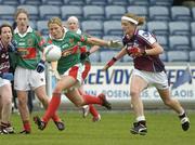 11 September 2004; Kelly Colleran, Mayo, in action against Aoibheann Daly, Galway. Ladies Football Senior Championship Semi-Final, Mayo v Galway, O'Moore Park, Portlaoise, Co. Laois. Picture credit; Matt Browne / SPORTSFILE