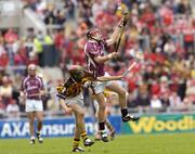 12 September 2004; Joe Canning, Galway, in action against Shane Prendergast, Kilkenny. All-Ireland Minor Hurling Championship Final, Galway v Kilkenny, Croke Park, Dublin. Picture credit; Damien Eagers / SPORTSFILE *** Local Caption *** Any photograph taken by SPORTSFILE during, or in connection with, the 2004 Guinness All-Ireland Hurling Final which displays GAA logos or contains an image or part of an image of any GAA intellectual property, or, which contains images of a GAA player/players in their playing uniforms, may only be used for editorial and non-advertising purposes.  Use of photographs for advertising, as posters or for purchase separately is strictly prohibited unless prior written approval has been obtained from the Gaelic Athletic Association.