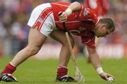 12 September 2004; Diarmuid O'Sullivan, Cork. Guinness All-Ireland Senior Hurling Championship Final, Cork v Kilkenny, Croke Park, Dublin. Picture credit; Brendan Moran / SPORTSFILE *** Local Caption *** Any photograph taken by SPORTSFILE during, or in connection with, the 2004 Guinness All-Ireland Hurling Final which displays GAA logos or contains an image or part of an image of any GAA intellectual property, or, which contains images of a GAA player/players in their playing uniforms, may only be used for editorial and non-advertising purposes.  Use of photographs for advertising, as posters or for purchase separately is strictly prohibited unless prior written approval has been obtained from the Gaelic Athletic Association.