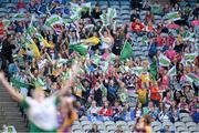 29 September 2013; Offaly supporters cheer a score by their side. TG4 All-Ireland Ladies Football Junior Championship Final, Offaly v Wexford, Croke Park, Dublin. Picture credit: Brendan Moran / SPORTSFILE