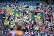 29 September 2013; Offaly supporters cheer on their side. TG4 All-Ireland Ladies Football Junior Championship Final, Offaly v Wexford, Croke Park, Dublin. Picture credit: Brendan Moran / SPORTSFILE