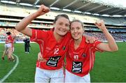 29 September 2013; Annie Walsh, left, and Nollaig Cleary, Cork, celebrate after the game. TG4 All-Ireland Ladies Football Senior Championship Final, Cork v Monaghan, Croke Park, Dublin. Picture credit: Brendan Moran / SPORTSFILE