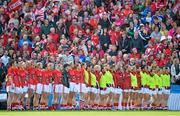 29 September 2013; The Cork squad stand for the national anthem before the game. TG4 All-Ireland Ladies Football Senior Championship Final, Cork v Monaghan, Croke Park, Dublin. Picture credit: Brendan Moran / SPORTSFILE