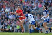 29 September 2013; Juliet Murphy, Cork, in action against Therese McNally and Amanda Casey, right, Monaghan. TG4 All-Ireland Ladies Football Senior Championship Final, Cork v Monaghan, Croke Park, Dublin. Picture credit: Brendan Moran / SPORTSFILE