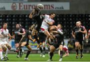 4 October 2013; Mike Allen, Ulster, contests a high ball against Joe Bearman, Ospreys. Celtic League 2013/14, Round 5, Ospreys v Ulster, Liberty Stadium, Swansea, Wales. Picture credit: Steve Pope / SPORTSFILE