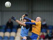 6 October 2013; Dromard goalkeeper Damien Sheridan goes up for the ball with Mark Smith, Longford Slashers. Longford County Senior Club Football Championship Final, Longford Slashers v Dromard, Glennon Brothers Pearse Park, Longford. Picture credit: Matt Browne / SPORTSFILE