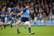 6 October 2013; Niall Mulligan, Longford Slashers, in action against John Sheridan, Dromard. Longford County Senior Club Football Championship Final, Longford Slashers v Dromard, Glennon Brothers Pearse Park, Longford. Picture credit: Matt Browne / SPORTSFILE