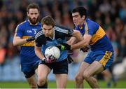 6 October 2013; Niall Mulligan, Longford Slashers, in action against John Sheridan, Dromard. Longford County Senior Club Football Championship Final, Longford Slashers v Dromard, Glennon Brothers Pearse Park, Longford. Picture credit: Matt Browne / SPORTSFILE