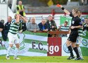 6 October 2013; Referee Alan Kelly shows the red card to Conor McCormack, Shamrock Rovers. FAI Ford Cup, Semi-Final, Sligo Rovers v Shamrock Rovers, The Showgrounds, Sligo. Picture credit: David Maher / SPORTSFILE