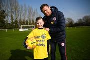 11 March 2025; Paint the Town Yellow: Damien Duff joins cancer patient Oscar Walsh at AUL Complex in Dublin, in encouraging the Irish public to go all in for Daffodil Day on Friday, March 28th. This Daffodil Day the Irish Cancer Society urgently needs your support to provide free services for cancer patients. Without you these vital services simply wouldn’t exist. Visit cancer.ie/daffodilday for more information. Photo by Ramsey Cardy/Sportsfile