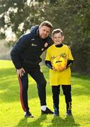 11 March 2025; Paint the Town Yellow: Damien Duff joins cancer patient Oscar Walsh at AUL Complex in Dublin, in encouraging the Irish public to go all in for Daffodil Day on Friday, March 28th. This Daffodil Day the Irish Cancer Society urgently needs your support to provide free services for cancer patients. Without you these vital services simply wouldn’t exist. Visit cancer.ie/daffodilday for more information. Photo by Ramsey Cardy/Sportsfile