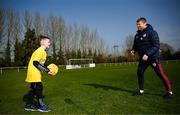 11 March 2025; Paint the Town Yellow: Damien Duff joins cancer patient Oscar Walsh at AUL Complex in Dublin, in encouraging the Irish public to go all in for Daffodil Day on Friday, March 28th. This Daffodil Day the Irish Cancer Society urgently needs your support to provide free services for cancer patients. Without you these vital services simply wouldn’t exist. Visit cancer.ie/daffodilday for more information. Photo by Ramsey Cardy/Sportsfile
