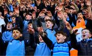 10 March 2025; St Michael's College supporters before the Bank of Ireland Leinster Rugby Boys Schools Junior Cup semi-final match between St Michael's College and Clongowes Wood College at Energia Park in Dublin. Photo by Shauna Clinton/Sportsfile
