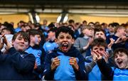 10 March 2025; St Michael's College supporters before the Bank of Ireland Leinster Rugby Boys Schools Junior Cup semi-final match between St Michael's College and Clongowes Wood College at Energia Park in Dublin. Photo by Shauna Clinton/Sportsfile