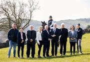 10 March 2025; Minister for State at the department of Agriculture, Food and the Marine Timmy Dooley, T.D, centre, joined HSI CEO, Denis Duggan, Head of Breeding, Innovation and Development, Dr. Sonja Egan along with, from left, Noel Barry, Banner Equestrian Centre, Tracey Doyle, Scarriff Show, Fiacre Hensey, Irish Draught Horse Society, Jenny Gaffney, Horse Sport Ireland, Mairead Carroll, Banner Equestrian Centre and Paul McDermott on &quot;Dilena&quot; at Banner Equestrian Centre, Co. Clare, to announce the allocation of €600,000 in Breeding Grant funds for 2025. Photo by Eamon Ward/Sportsfile
