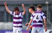 10 March 2025; Shaun Priede of Clongowes Wood College reacts during the Bank of Ireland Leinster Rugby Boys Schools Junior Cup semi-final match between St Michael's College and Clongowes Wood College at Energia Park in Dublin. Photo by Shauna Clinton/Sportsfile