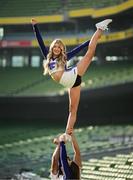 10 March 2025; Iowa State University Cheerleader member Katelyn Egan at the Aviva Stadium Dublin as tickets for the 2025 Aer Lingus College Football Classic between Kansas State University and Iowa State University are on sale now at www.ticketmaster.ie/collegefootball. The fixture will take place at the Aviva Stadium, Dublin, on Saturday, 23rd August 2025 and limited tickets are available. Photo by Ramsey Cardy/Sportsfile