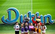 10 March 2025; Kansas State University and Iowa State University Cheerleader members, from left, Aron Castillo, Katelyn Egan, Maddie Rose, Grace Krouse, Bailey Houston and Natalie Maxwell, alongside mascots Cy the Cyclone and Wille the Wildcat, and Fáilte Ireland Dublin Manager Caroline O Keeffe at the Aviva Stadium Dublin as tickets for the 2025 Aer Lingus College Football Classic between Kansas State University and Iowa State University are on sale now at www.ticketmaster.ie/collegefootball. The fixture will take place at the Aviva Stadium, Dublin, on Saturday, 23rd August 2025 and limited tickets are available. Photo by Ramsey Cardy/Sportsfile