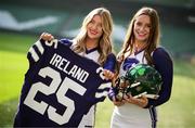 10 March 2025; Kansas State University Cheerleader members Katelyn Egan, left, and Maddie Rose at the Aviva Stadium Dublin as tickets for the 2025 Aer Lingus College Football Classic between Kansas State University and Iowa State University are on sale now at www.ticketmaster.ie/collegefootball. The fixture will take place at the Aviva Stadium, Dublin, on Saturday, 23rd August 2025 and limited tickets are available. Photo by Ramsey Cardy/Sportsfile