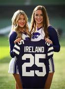 10 March 2025; Kansas State University Cheerleader members Katelyn Egan, left, and Maddie Rose at the Aviva Stadium Dublin as tickets for the 2025 Aer Lingus College Football Classic between Kansas State University and Iowa State University are on sale now at www.ticketmaster.ie/collegefootball. The fixture will take place at the Aviva Stadium, Dublin, on Saturday, 23rd August 2025 and limited tickets are available. Photo by Ramsey Cardy/Sportsfile