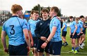 10 March 2025; St Michael's College players after their side's victory in the Bank of Ireland Leinster Rugby Boys Schools Junior Cup semi-final match between St Michael's College and Clongowes Wood College at Energia Park in Dublin. Photo by Shauna Clinton/Sportsfile