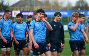 10 March 2025; St Michael's College players after their side's victory in the Bank of Ireland Leinster Rugby Boys Schools Junior Cup semi-final match between St Michael's College and Clongowes Wood College at Energia Park in Dublin. Photo by Shauna Clinton/Sportsfile