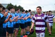 10 March 2025; Senan Walsh of Clongowes Wood College dejected after his side's defeat in the Bank of Ireland Leinster Rugby Boys Schools Junior Cup semi-final match between St Michael's College and Clongowes Wood College at Energia Park in Dublin. Photo by Shauna Clinton/Sportsfile