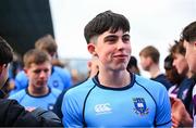 10 March 2025; Hugo Kirkham of St Michael's College after the Bank of Ireland Leinster Rugby Boys Schools Junior Cup semi-final match between St Michael's College and Clongowes Wood College at Energia Park in Dublin. Photo by Shauna Clinton/Sportsfile