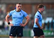 10 March 2025; St Michael's College captain Herbie Boyle, left, and team-mate Joshua Neville during the Bank of Ireland Leinster Rugby Boys Schools Junior Cup semi-final match between St Michael's College and Clongowes Wood College at Energia Park in Dublin. Photo by Shauna Clinton/Sportsfile