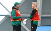 11 March 2025; Interim head coach Simon Easterby, right, and Assistant coach Andrew Goodman during an Ireland Rugby squad training session at IRFU High Performance Centre in Dublin. Photo by Ramsey Cardy/Sportsfile