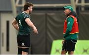 11 March 2025; Assistant coach Andrew Goodman, right, and Caelan Doris during an Ireland Rugby squad training session at IRFU High Performance Centre in Dublin. Photo by Ramsey Cardy/Sportsfile