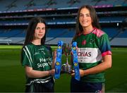 11 March 2025; At the Lidl All-Ireland Junior Post-Primary Schools Finals Captains day, held in Croke Park, Dublin, are Caoimhe Brady of Bailieborough Community School, Cavan, left, and Isabelle O'Brien of Scoil Mhuire agus Íde, Limerick, ahead of their Lidl All-Ireland Post Primary School Junior ‘C’ Championship Final. Photo by Stephen McCarthy/Sportsfile