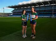11 March 2025; At the Lidl All-Ireland Junior Post-Primary Schools Finals Captains day, held in Croke Park, Dublin, are Caoimhe Brady of Bailieborough Community School, Cavan, left, and Isabelle O'Brien of Scoil Mhuire agus Íde, Limerick, ahead of their Lidl All-Ireland Post Primary School Junior ‘C’ Championship Final. Photo by Stephen McCarthy/Sportsfile