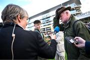 11 March 2025: Trainer Willie Mullins tips his hat while being interviewed after sending out Kopek Des Bordes to win the Michael O’Sullivan Supreme Novices’ Hurdle on day one of the Cheltenham Racing Festival at Prestbury Park in Cheltenham, England. Photo by David Fitzgerald/Sportsfile