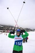 11 March 2025; Lorraine Whelan of Team Ireland, a member of Kilternan Karvers, Delgany, Wicklow, in jovial mood, after the 'Divisional rounds' in the Alpine Skiing event during day three of the Turin 2025 Special Olympics World Winter Games in Sestriere, Italy. Photo by Ray McManus/Sportsfile