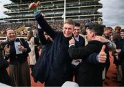 11 March 2025: Winning connections of Jango Baie celebrate after the The My Pension Expert Arkle Novices’ Chase on day one of the Cheltenham Racing Festival at Prestbury Park in Cheltenham, England. Photo by David Fitzgerald/Sportsfile