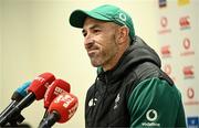 11 March 2025; Assistant coach Andrew Goodman during an Ireland Rugby media conference at IRFU High Performance Centre in Dublin. Photo by Ramsey Cardy/Sportsfile