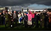 11 March 2025: Winning connections, including trainer Willie Mullins, jockey Paul Townend and owners Rich and Susannah Ricci celebrate winning the Close Brothers Mares’ Hurdle Race on day one of the Cheltenham Racing Festival at Prestbury Park in Cheltenham, England. Photo by David Fitzgerald/Sportsfile